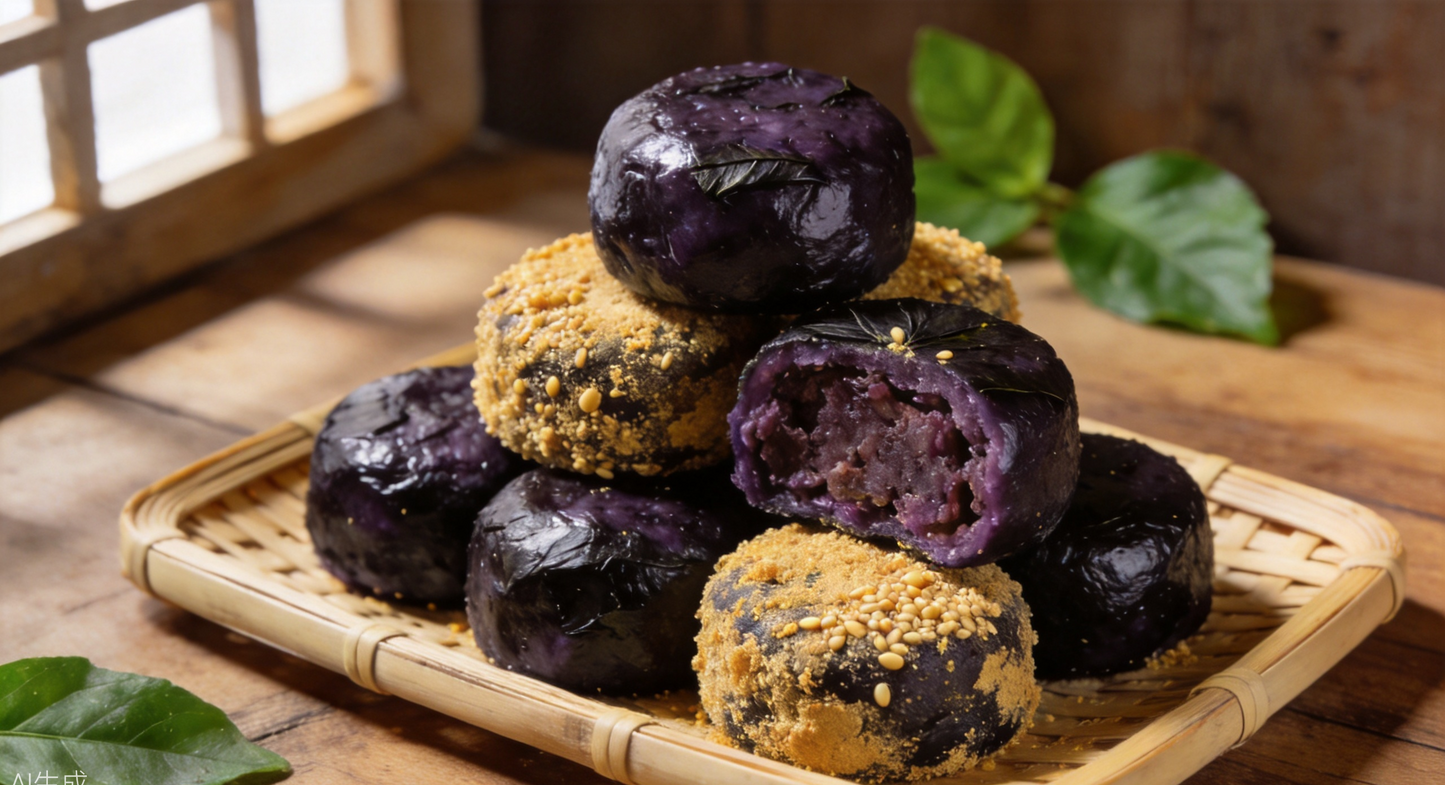 Black Rice Mochi (Wufan Maci) (乌饭麻糍) - Zhejiang Recipe